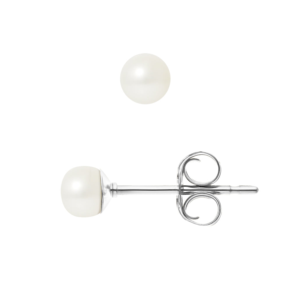 Boucles d'Oreilles- Perles de Culture d'Eau Douce Bouton 4-5 mm Blanc- Bijou Femme