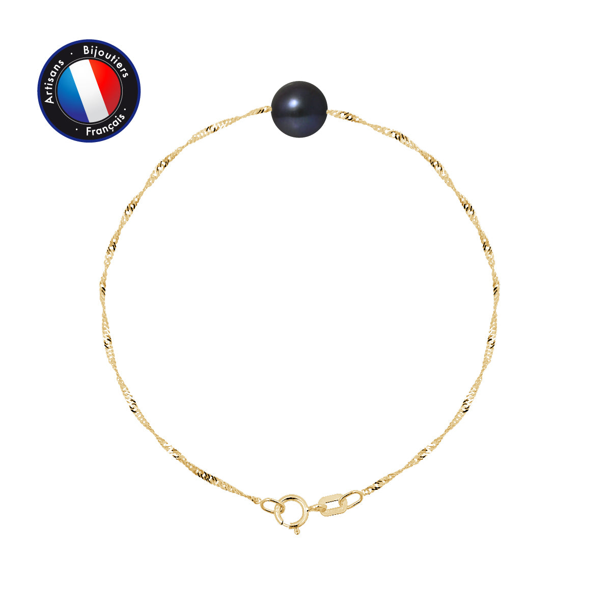 Bracelet- Perle de Culture d'Eau Douce- Diamètre 8-9 mm Black Tahiti- Bijou Femme- OrJaune
