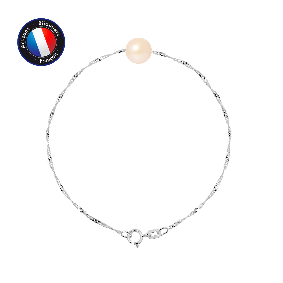 Bracelet- Perle de Culture d'Eau Douce- Diamètre 8-9 mm Rose- Bijou Femme- Or Blanc