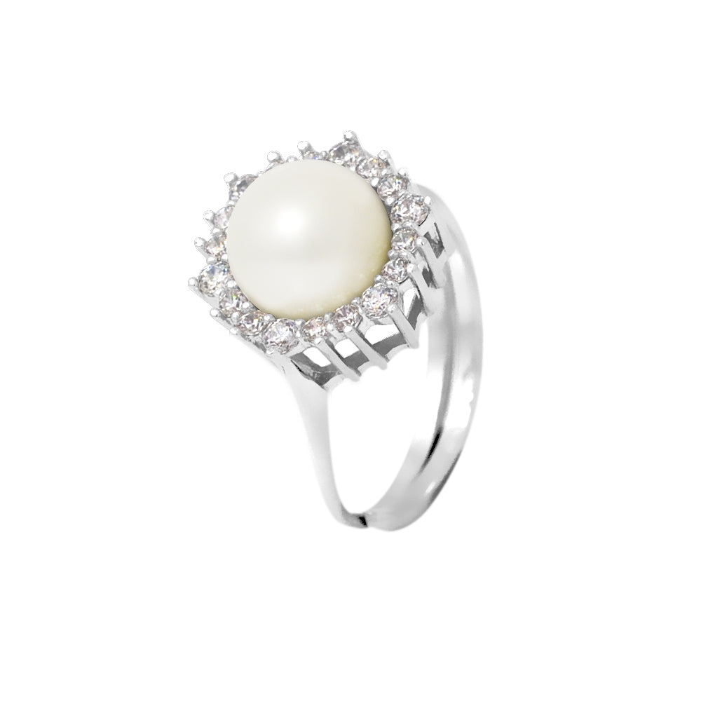Bague- Perles de Culture d'Eau douce- Bouton Diamètre 8-9 mm Blanc- Taille Réglable- Bijou Femme- Argent 925 Millièmes
