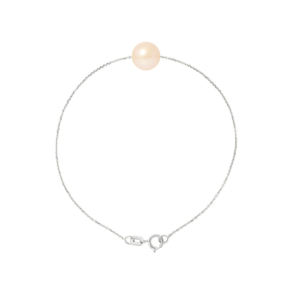 Bracelet- Perle de Culture d'Eau Douce- Diamètre 8-9 mm Rose- Bijou Femme- Argent 925 Millièmes