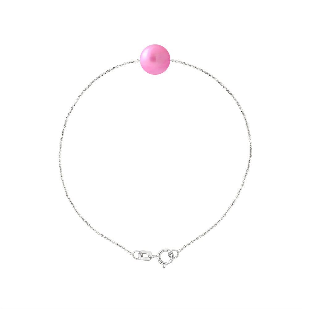 Bracelet- Perle de Culture d'Eau Douce- Diamètre 8-9 mm Rose Fushia- Bijou Femme- Argent 925 Millièmes