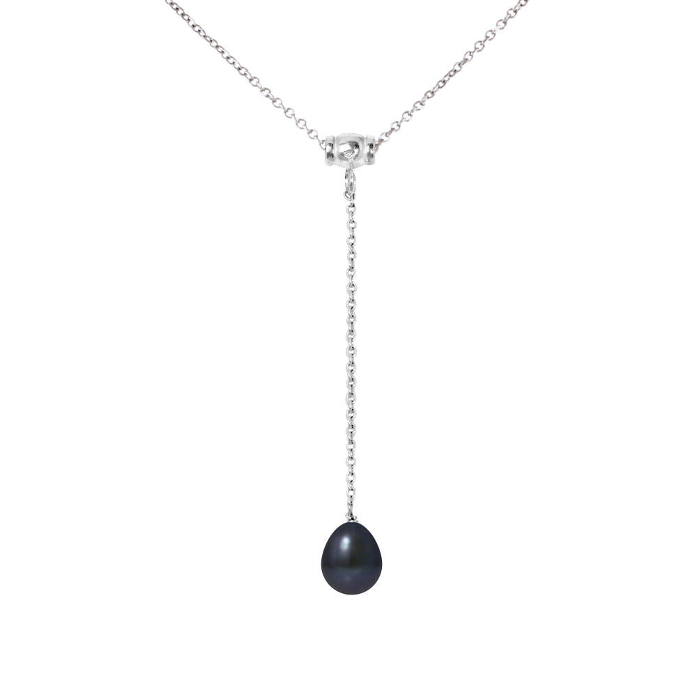 Collier Femme Cravate Perle Noire 9-10 mm – Argent 925 Rhodié | Ton Shop
