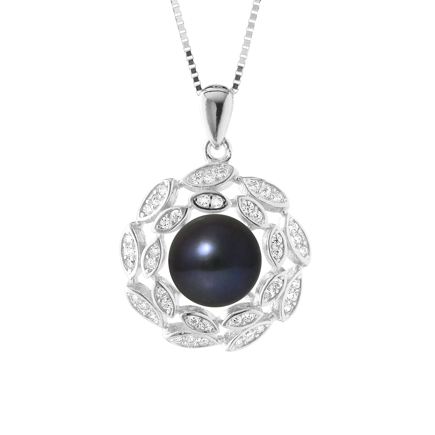Collier Corolle perle de culture d’eau douce bouton 8‑9 mm Black Tahiti | Argent 925 artisanal | Ton Shop