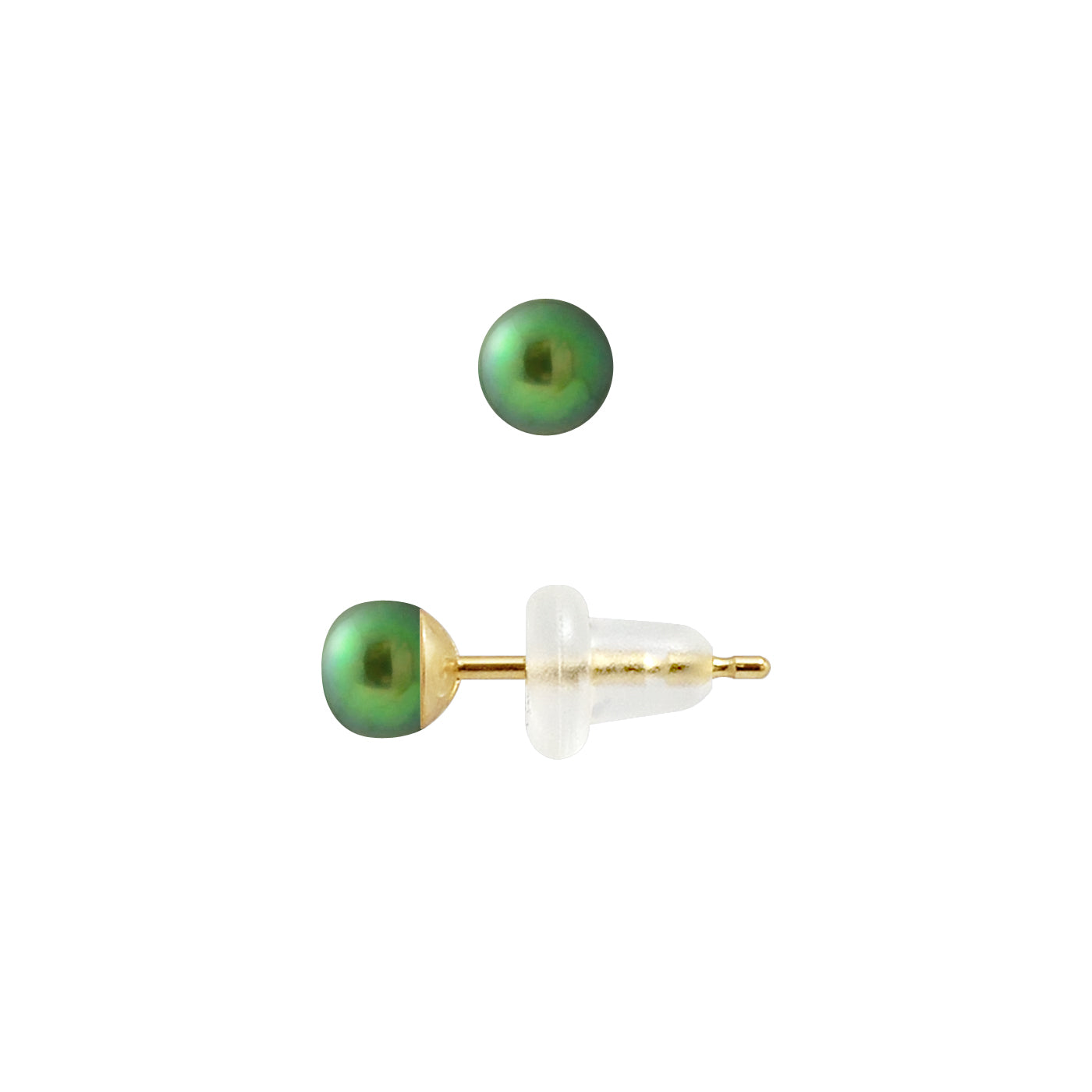 Boucle d'Oreilles- Perles de Culture d'Eau Douce- Bouton Diamètre 4-5 mm Vert Intense- Bijou Femme- OrJaune