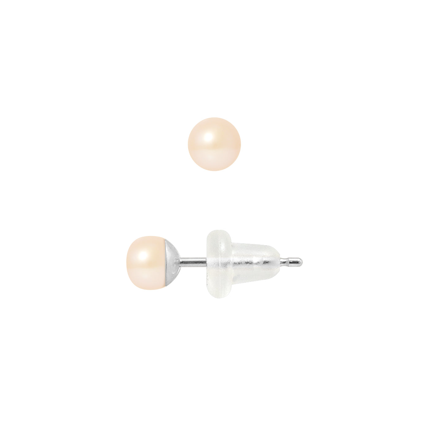 Boucle d'Oreilles- Perles de Culture d'Eau Douce- Bouton Diamètre 4-5 mm Rose- Bijou Femme- Or Blanc