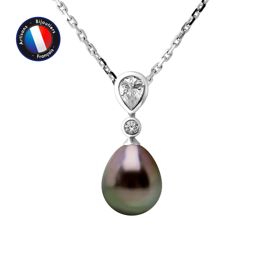 Collier Femme Perle de Tahiti Poire 8-9 mm – Argent 925 Rhodié – Ton Shop