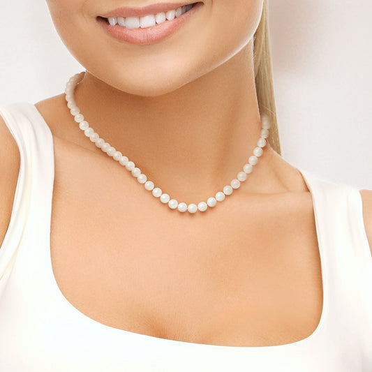 PERLINEA- Collier Perles de Culture Ronde 6-7  mm Blanc- Bijou Femme