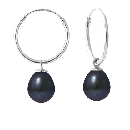 Boucles d'Oreilles- Perles de Culture d'Eau Douce- Diamètre 8-9 mm Black Tahiti- Bijou Femme