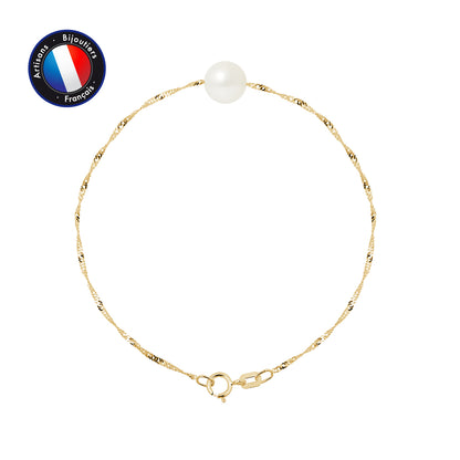 Bracelet- Perle de Culture d'Eau Douce- Ronde 8-9 mm Rose- Bijou Femme- OrJaune