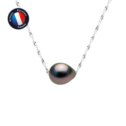 Collier perles de culture Tahiti bouton 8-9 mm | Or blanc artisanal | Ton Shop