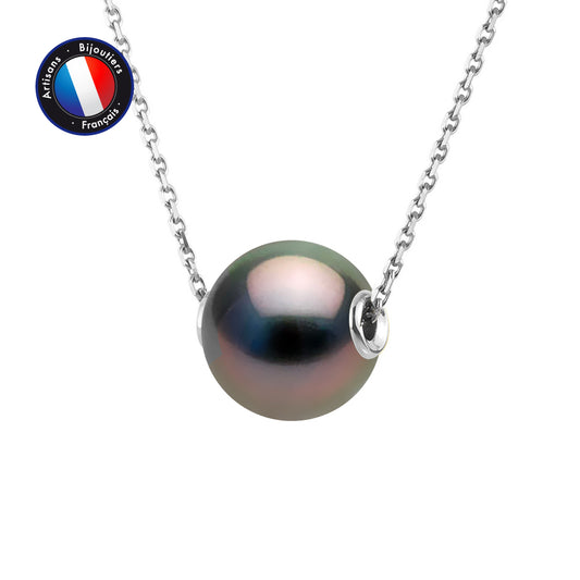 PERLINEA- Collier- Perles de Culture de Tahiti Ronde 11 mm- Bijou Femme- Or Blanc