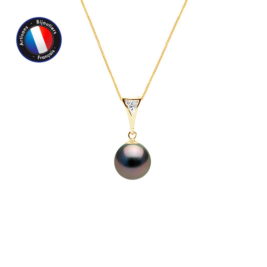 Collier- Perles de Culture de Tahiti- Diamètre 8-9 mm- Bijou Femme- OrJaune