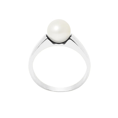 Bague- Perles de Culture d'Eau douce- Ronde Diamètre 7-8 mm Blanc- Taille 48 (EU)- Bijou Femme- Argent 925 Millièmes