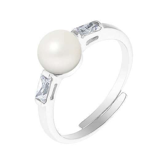 Bague- Perles de Culture d'Eau douce- Bouton Diamètre 6-7 mm Blanc- Taille R‚glable- Bijou Femme- Argent 925 Millièmes