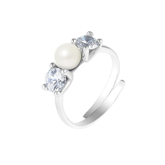 Bague- Perles de Culture d'Eau douce- Bouton Diamètre 5-6 mm Blanc- Taille R‚glable- Bijou Femme- Argent 925 Millièmes