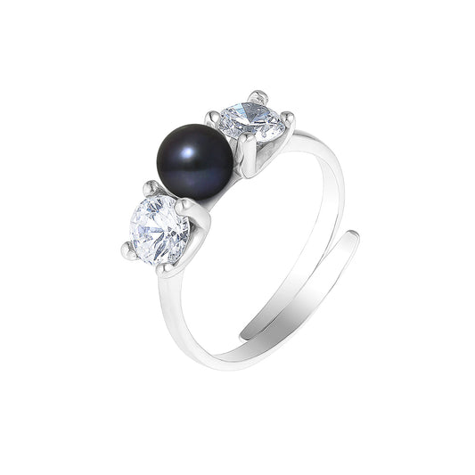 Bague- Perles de Culture d'Eau douce- Bouton Diamètre 5-6 mm Black Tahiti- Taille Réglable- Bijou Femme- Argent 925 Millièmes