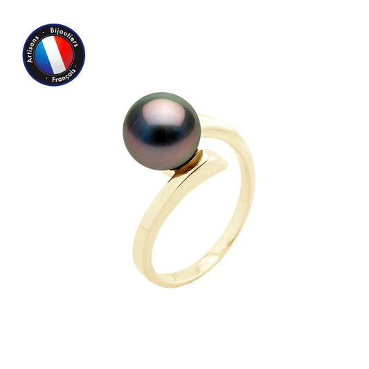 Bague- Perles de Culture de Tahiti- Ronde Diamètre 8-9 mm- Taille 48 a 62 Bijou Femme- OrJaune
