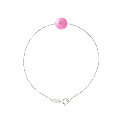 Bracelet- Perle de Culture d'Eau Douce- Diamètre 8-9 mm Rose Fushia- Bijou Femme- Argent 925 Millièmes