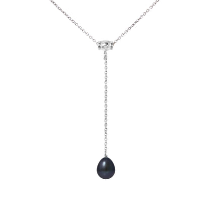 Collier Femme Cravate Perle Noire 9-10 mm – Argent 925 Rhodié | Ton Shop