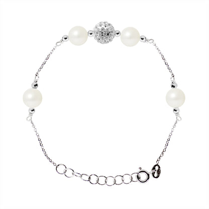 Bracelet 4 Perles de Culture d'Eau Douce- Diamètre 6-7  mm Blanc- Bijou Femme- Argent 925 Millièmes ÿ