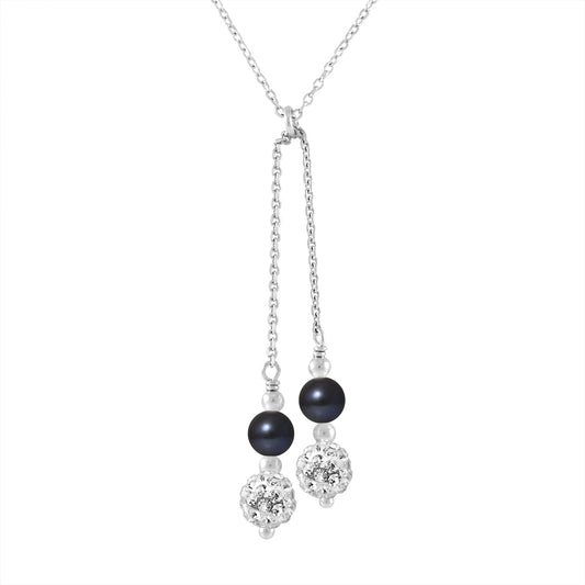 Collier DUO Perles de Culture d'Eau Douce- Diamètre 5-6 mm Black Tahiti- Bijou Femme- Argent 925 Millièmes