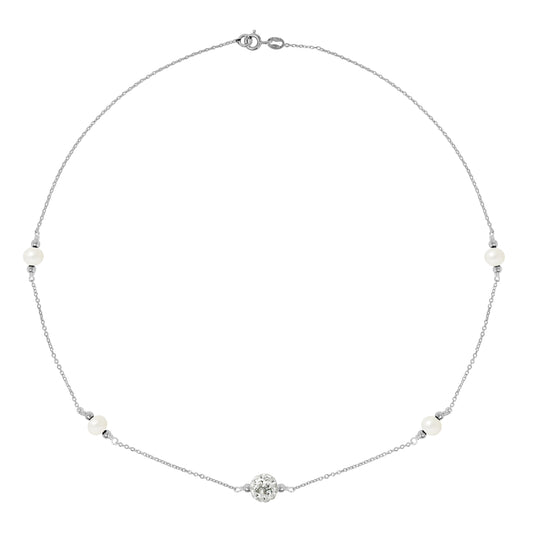 PERLINEA- Collier CRISTAL Perles de Culture d'Eau Douce- Diamètre 5-6 mm Blanc Cristal- Bijou Femme- Argent 925 Millièmes