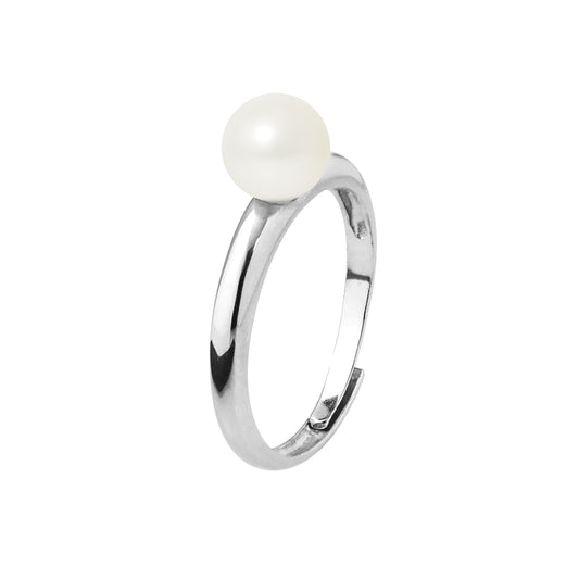 BagueJonc- Perle de Culture d'Eau Douce - Diamètre 6-7  mm  Blanc- Bijou Femme- Argent 925 Millièmes