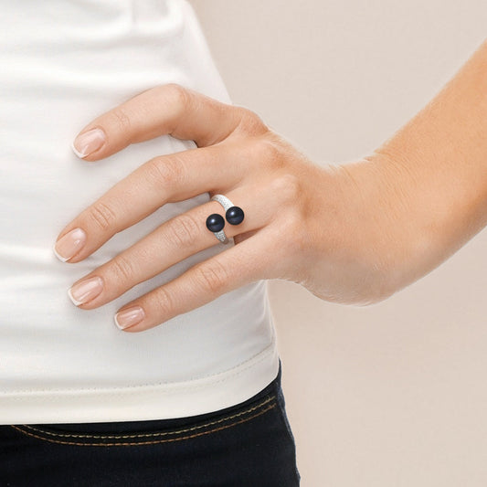 Toi & Moi Perles de Culture d'Eau Douce Bouton 8-9 mm Black Tahiti- Bijou Femme- Argent 925 Millièmes