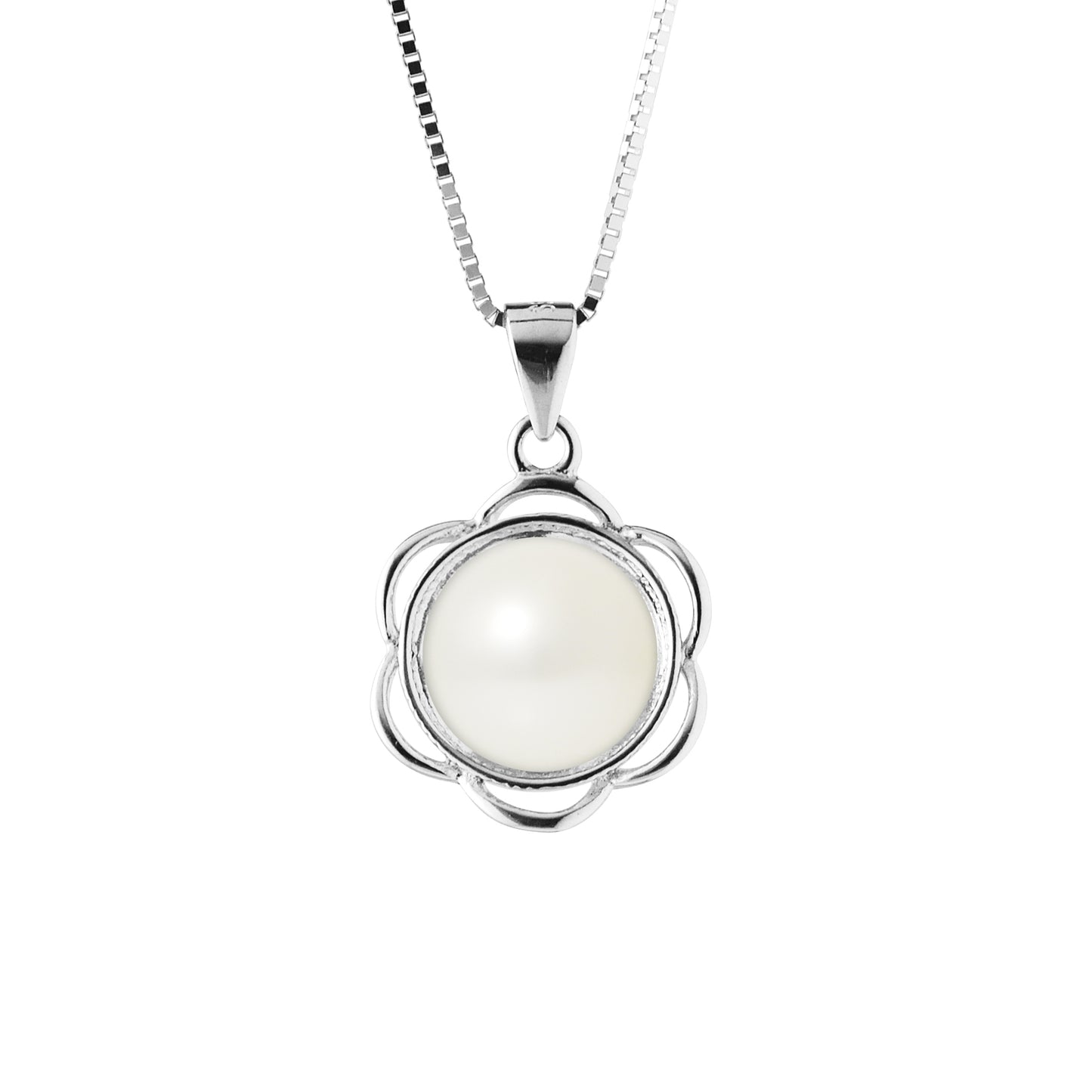 Collier Fleur perle de culture d’eau douce bouton 8-9 mm blanc | Argent 925 artisanal | Ton Shop