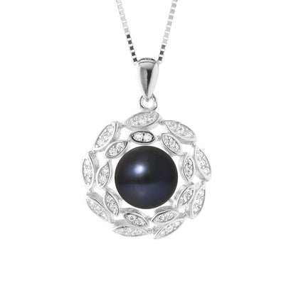Collier Corolle perle de culture d’eau douce bouton 8‑9 mm Black Tahiti | Argent 925 artisanal | Ton Shop