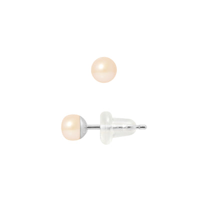 Boucle d'Oreilles- Perles de Culture d'Eau Douce- Bouton Diamètre 4-5 mm Rose- Bijou Femme- Or Blanc